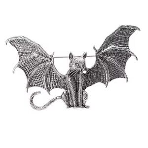 Vintage Bat Cat Silver Brooch